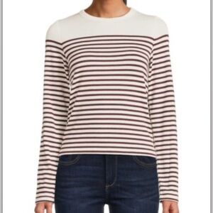 rag & bone White and Brown Striped Crew Neck Sweater